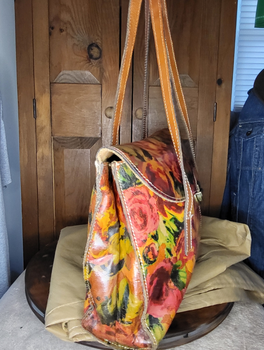 Patricia Nash Orange Red Floral Leather Shoulder Bag - Picture 5 of 17